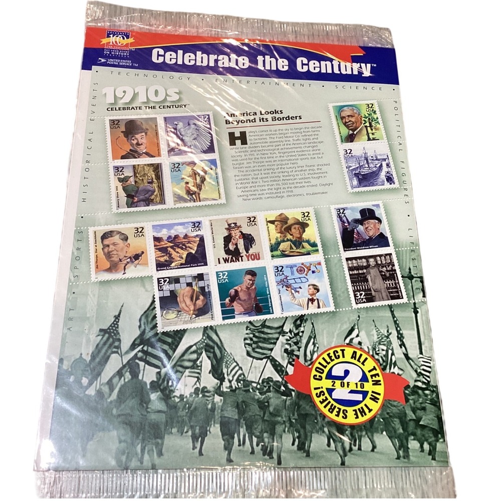 USPS Celebrate the Century 1910s Stamp Sheet Mint Blue New 15x 32c Stamps 5538